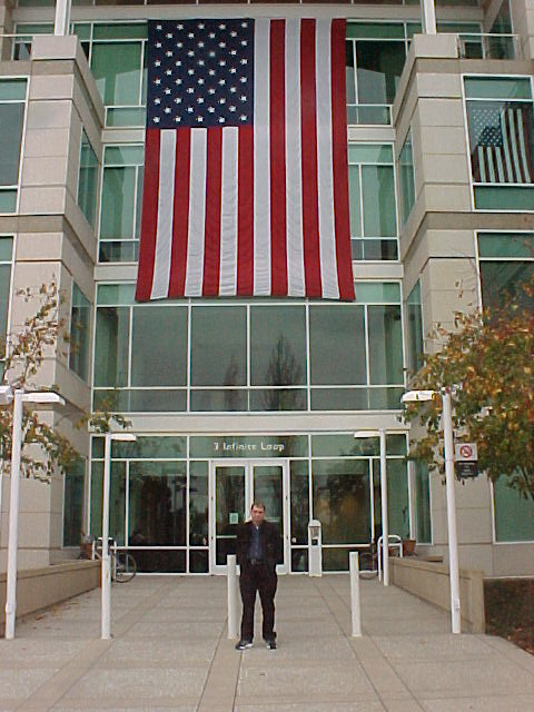 Far out shot of me in front of Apple building 3